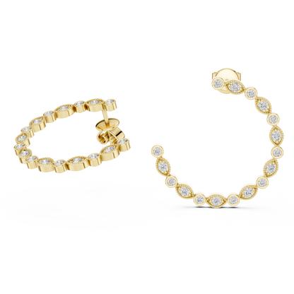 Bezel-Set Alternating Lab Grown Diamonds Open Hoop Earrings