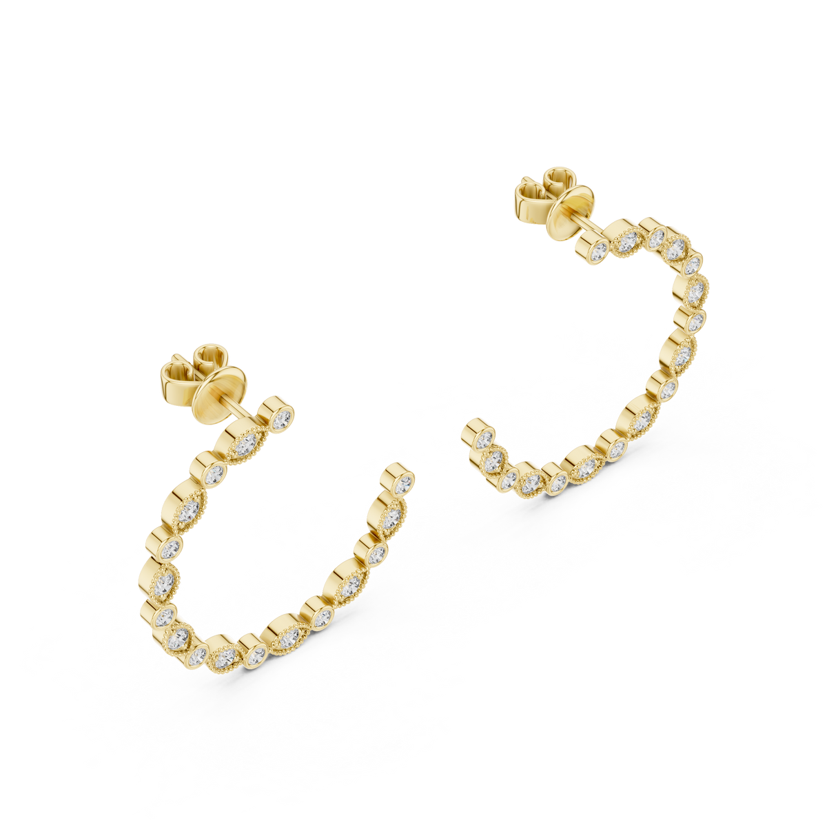 Bezel-Set Alternating Lab Grown Diamonds Open Hoop Earrings