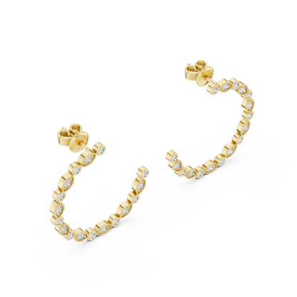 Bezel-Set Alternating Lab Grown Diamonds Open Hoop Earrings