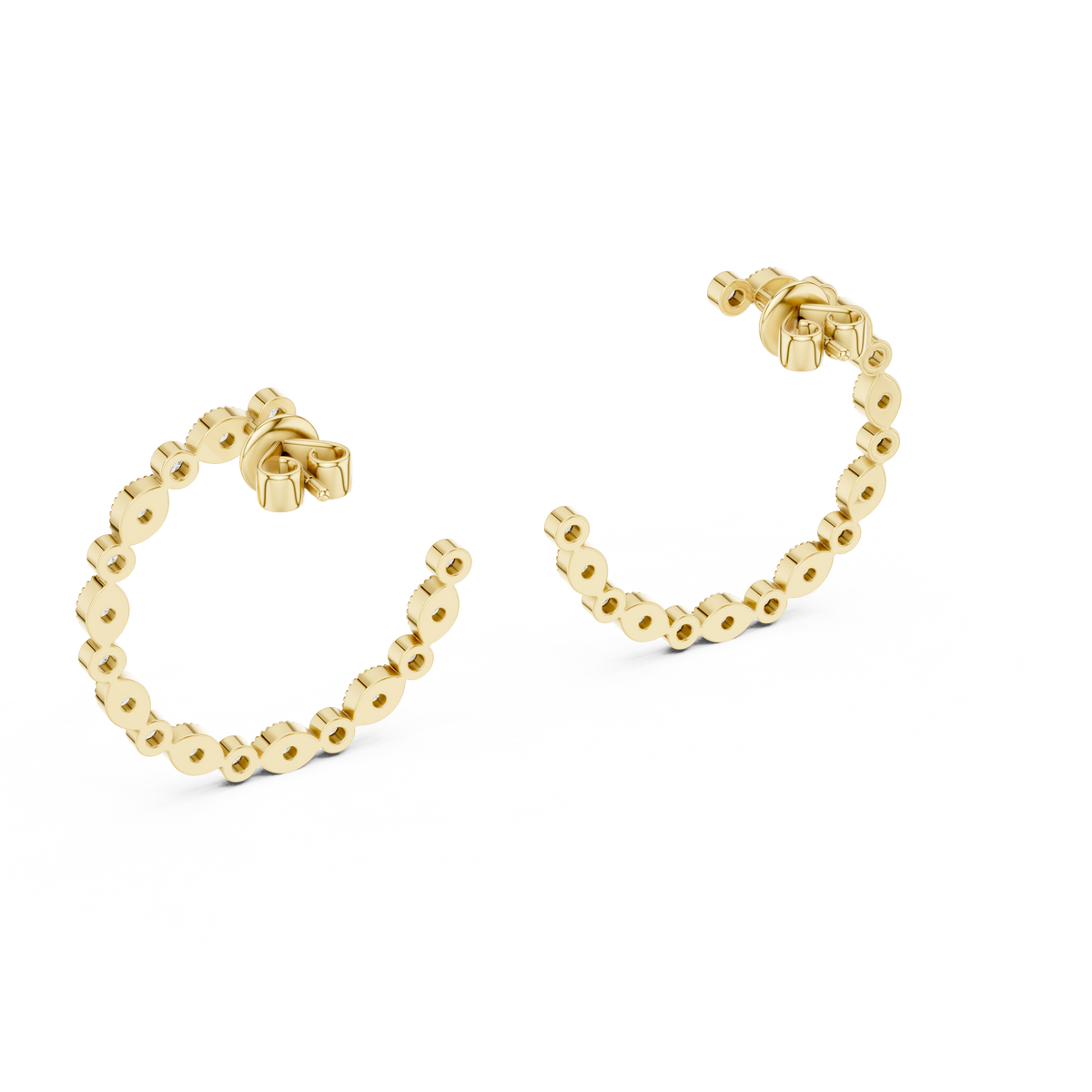 Bezel-Set Alternating Lab Grown Diamonds Open Hoop Earrings