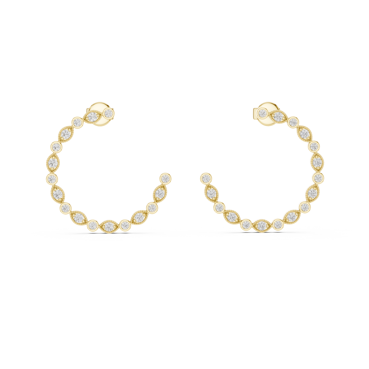 Bezel-Set Alternating Lab Grown Diamonds Open Hoop Earrings