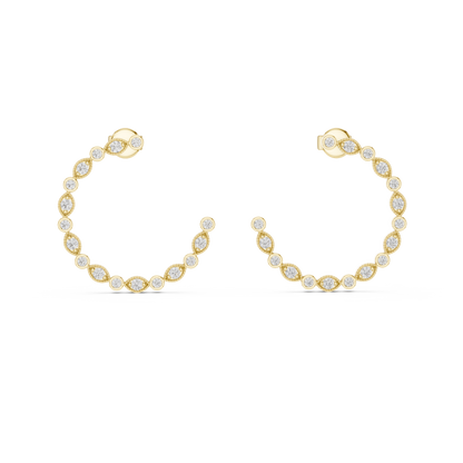 Bezel-Set Alternating Lab Grown Diamonds Open Hoop Earrings
