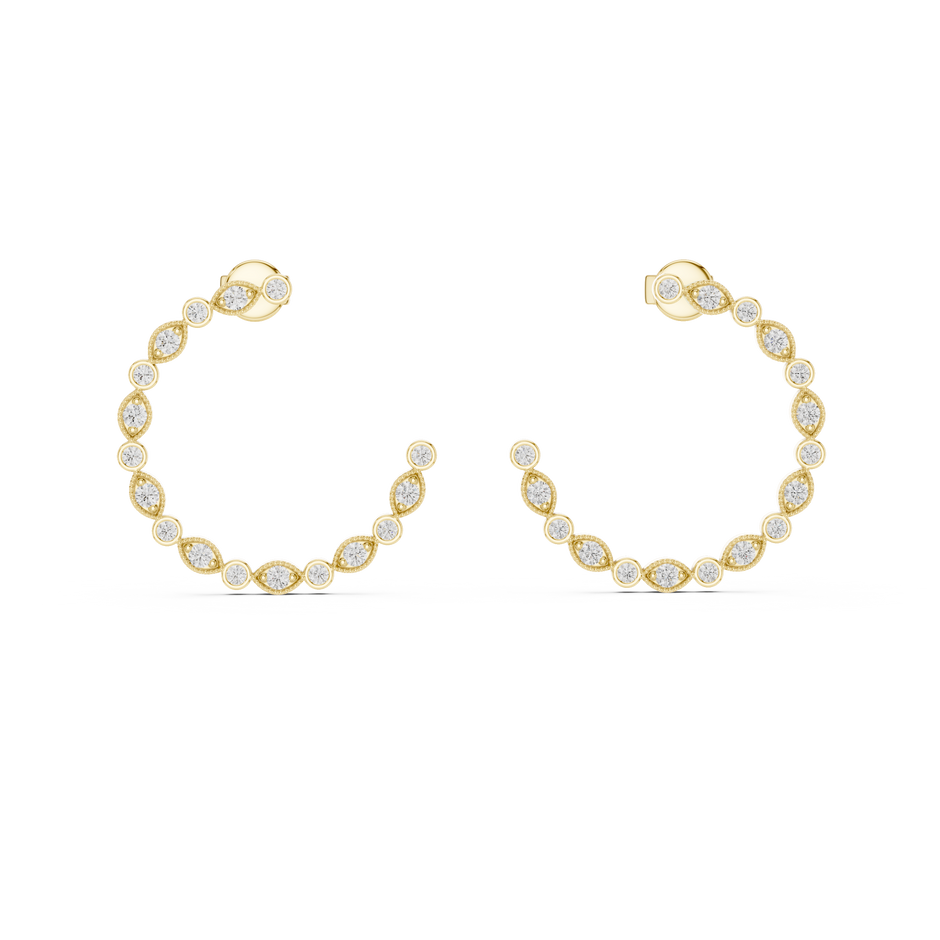 Bezel-Set Alternating Lab Grown Diamonds Open Hoop Earrings