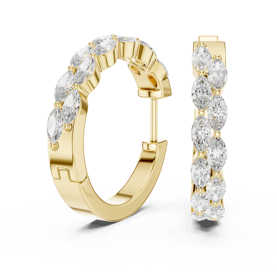 Marquise Cut Lab Grown Diamond Double Row Huggie Hoop Earrings
