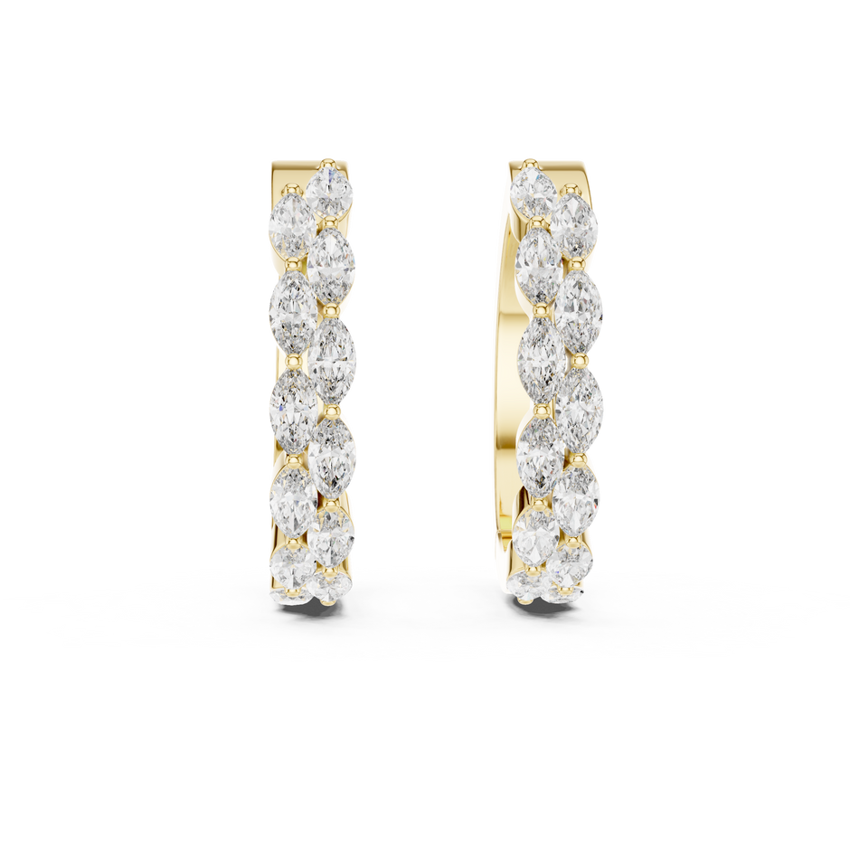 Marquise Cut Lab Grown Diamond Double Row Huggie Hoop Earrings