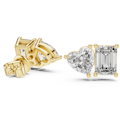 Emerald and Heart Cut Lab Grown Diamond Cluster Stud Earrings