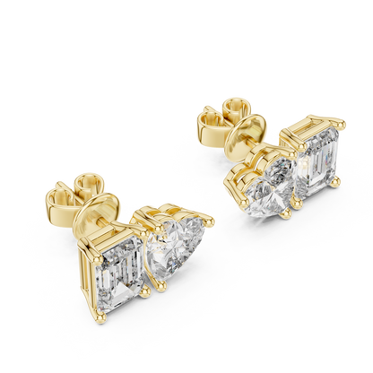 Emerald and Heart Cut Lab Grown Diamond Cluster Stud Earrings