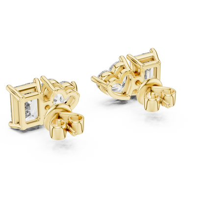 Emerald and Heart Cut Lab Grown Diamond Cluster Stud Earrings