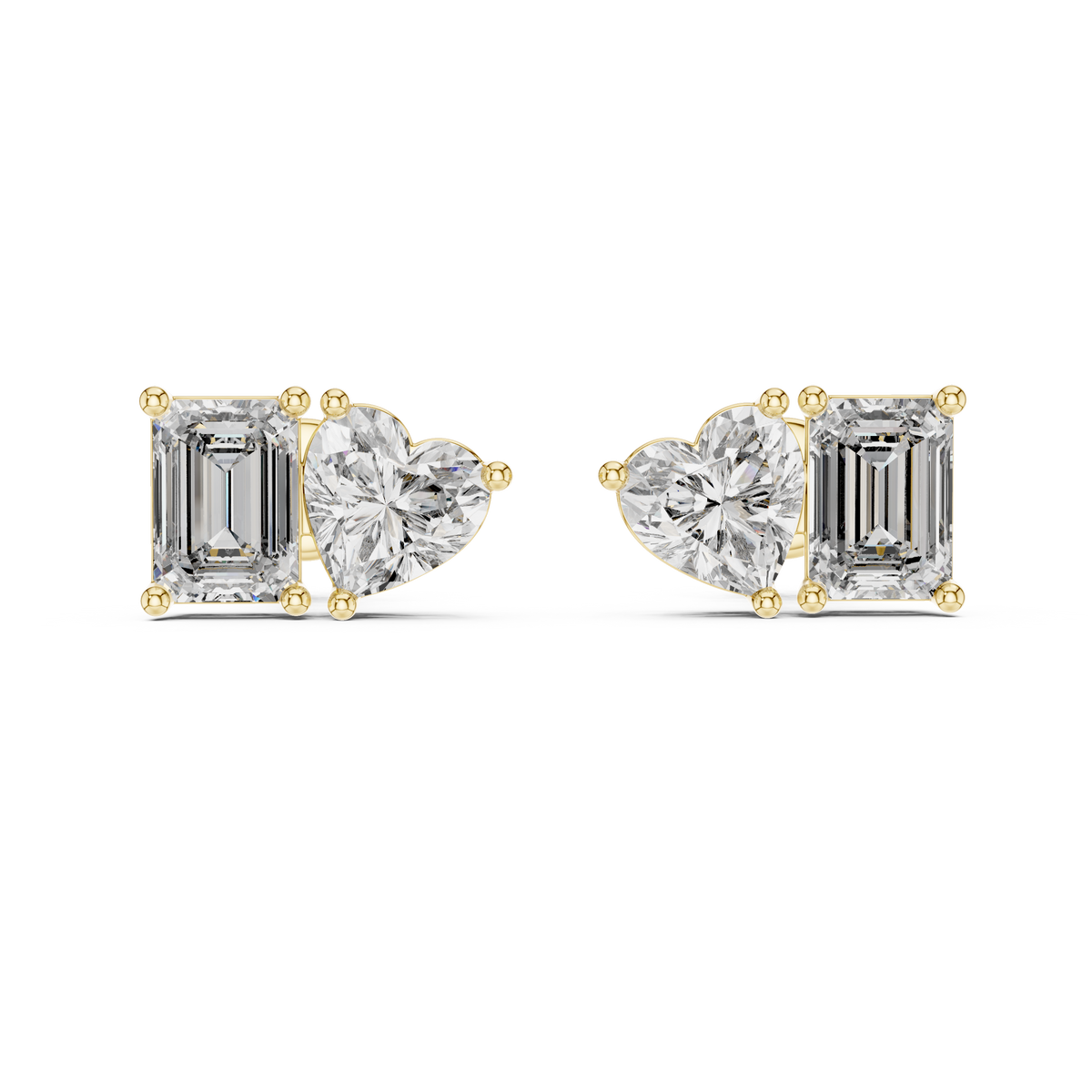 Emerald and Heart Cut Lab Grown Diamond Cluster Stud Earrings