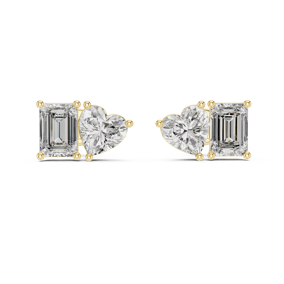 Emerald and Heart Cut Lab Grown Diamond Cluster Stud Earrings