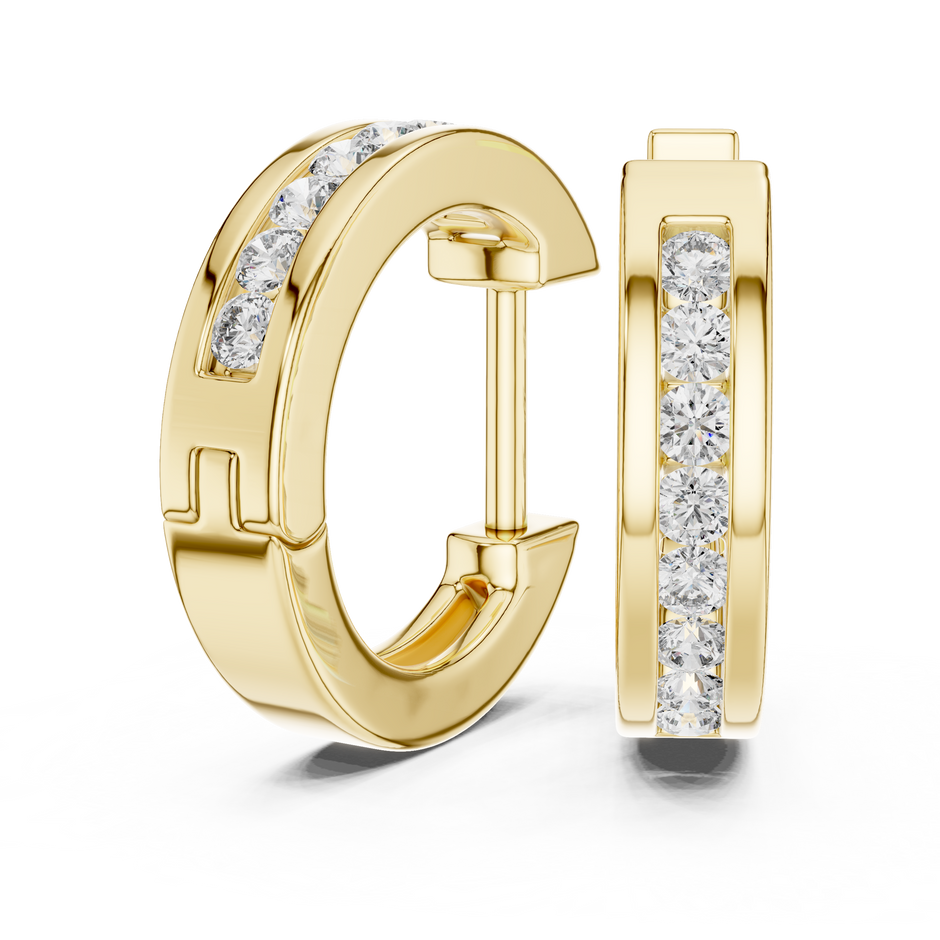 Channel-Set  Lab Grown Diamond Huggie Hoop Earrings For Women