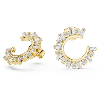 Alternating Round and Baguette Lab Grown Diamond Open Hoop Earrings For Women