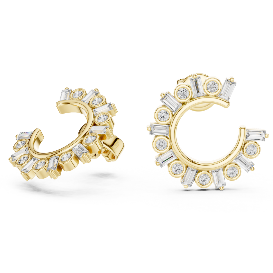 Alternating Round and Baguette Lab Grown Diamond Open Hoop Earrings For Women