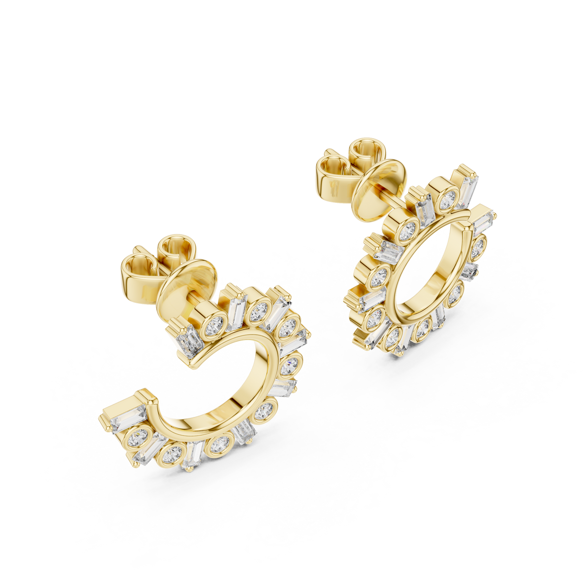 Alternating Round and Baguette Lab Grown Diamond Open Hoop Earrings For Women