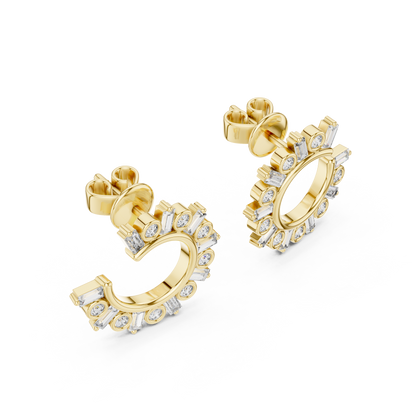 Alternating Round and Baguette Lab Grown Diamond Open Hoop Earrings For Women