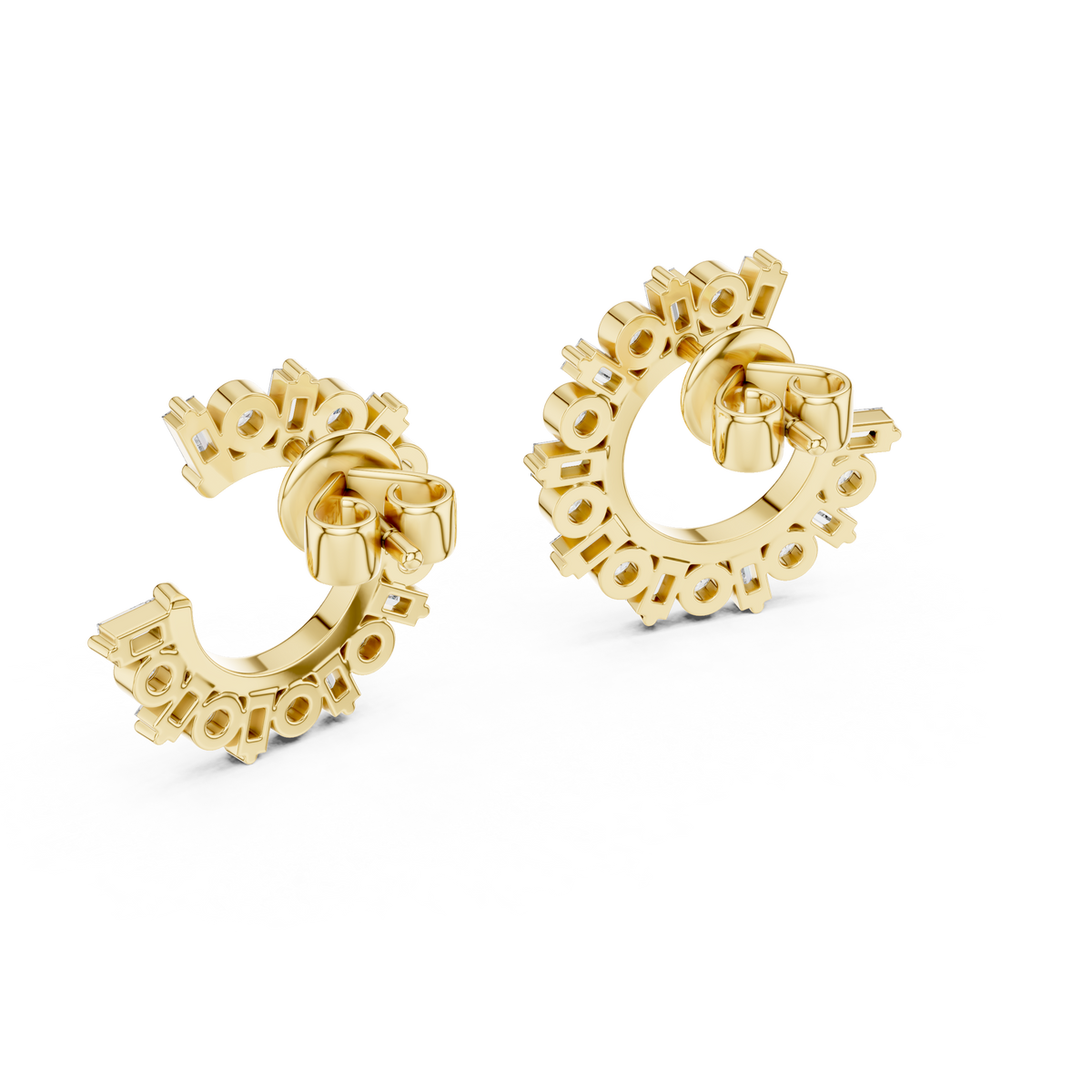 Alternating Round and Baguette Lab Grown Diamond Open Hoop Earrings For Women