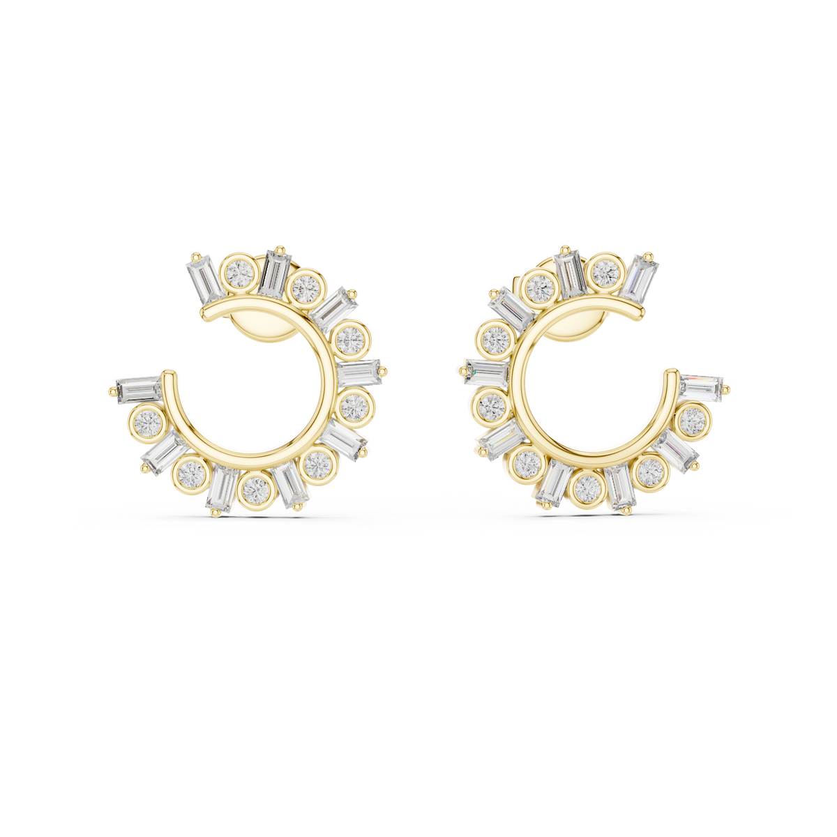 Alternating Round and Baguette Lab Grown Diamond Open Hoop Earrings For Women