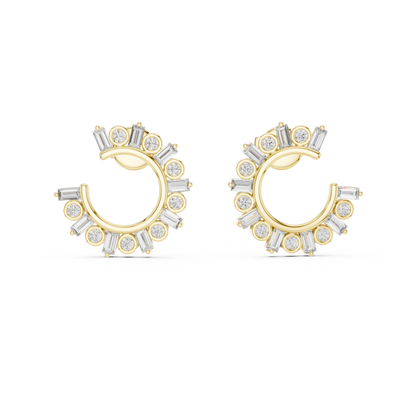 Alternating Round and Baguette Lab Grown Diamond Open Hoop Earrings For Women