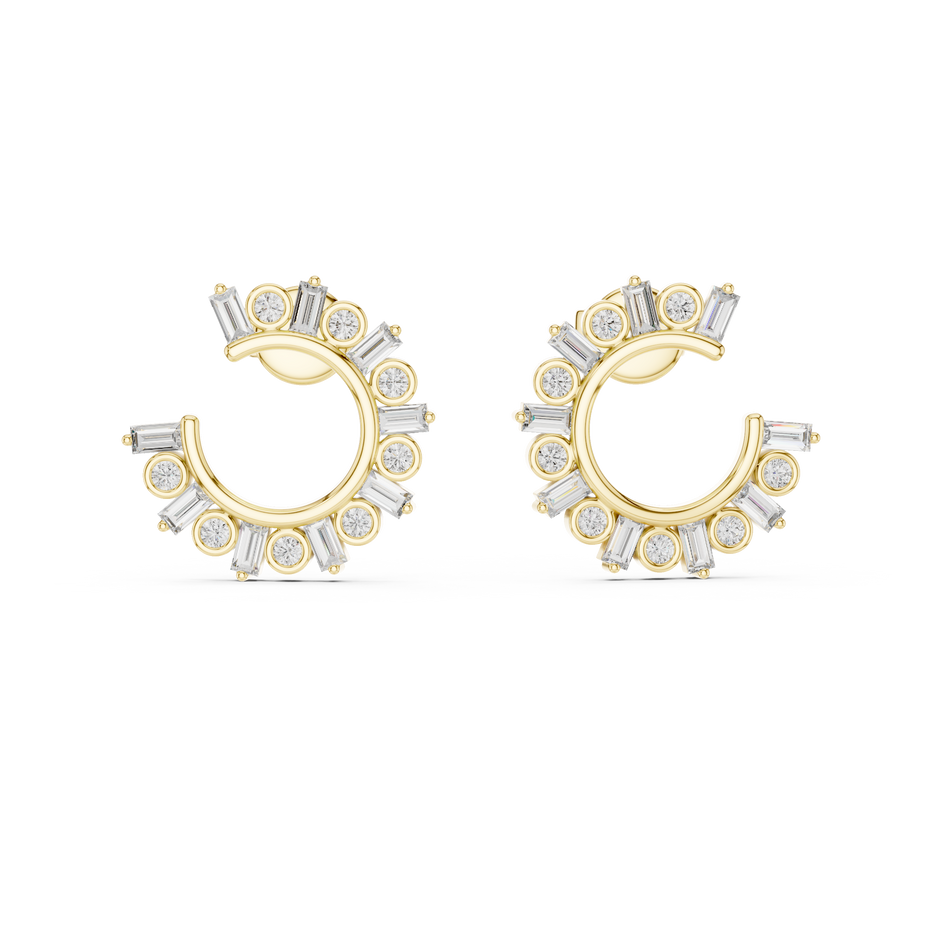 Alternating Round and Baguette Lab Grown Diamond Open Hoop Earrings For Women