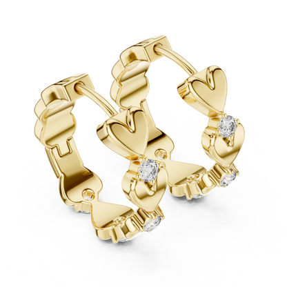 Romantic Round Lab Grown Diamond Small Heart Huggie Hoop Earrings for Women