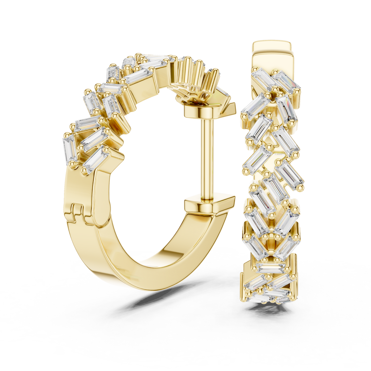 Baguette Lab Grown Diamond Mosaic Huggie Hoop Earrings For Women