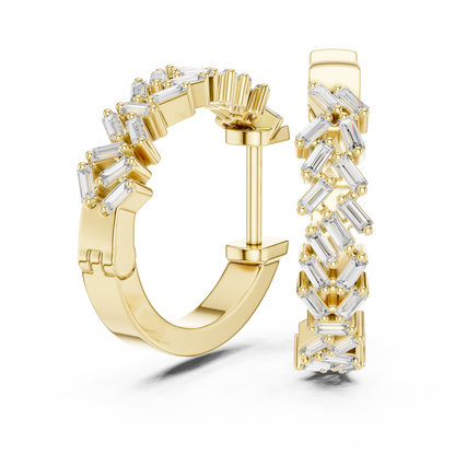 Baguette Lab Grown Diamond Mosaic Huggie Hoop Earrings For Women
