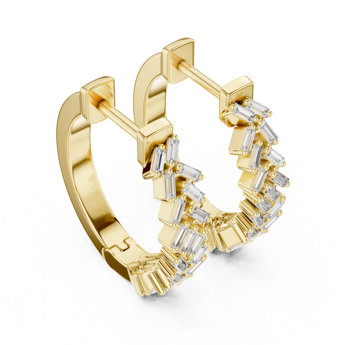 Baguette Lab Grown Diamond Mosaic Huggie Hoop Earrings For Women