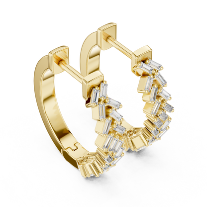 Baguette Lab Grown Diamond Mosaic Huggie Hoop Earrings For Women