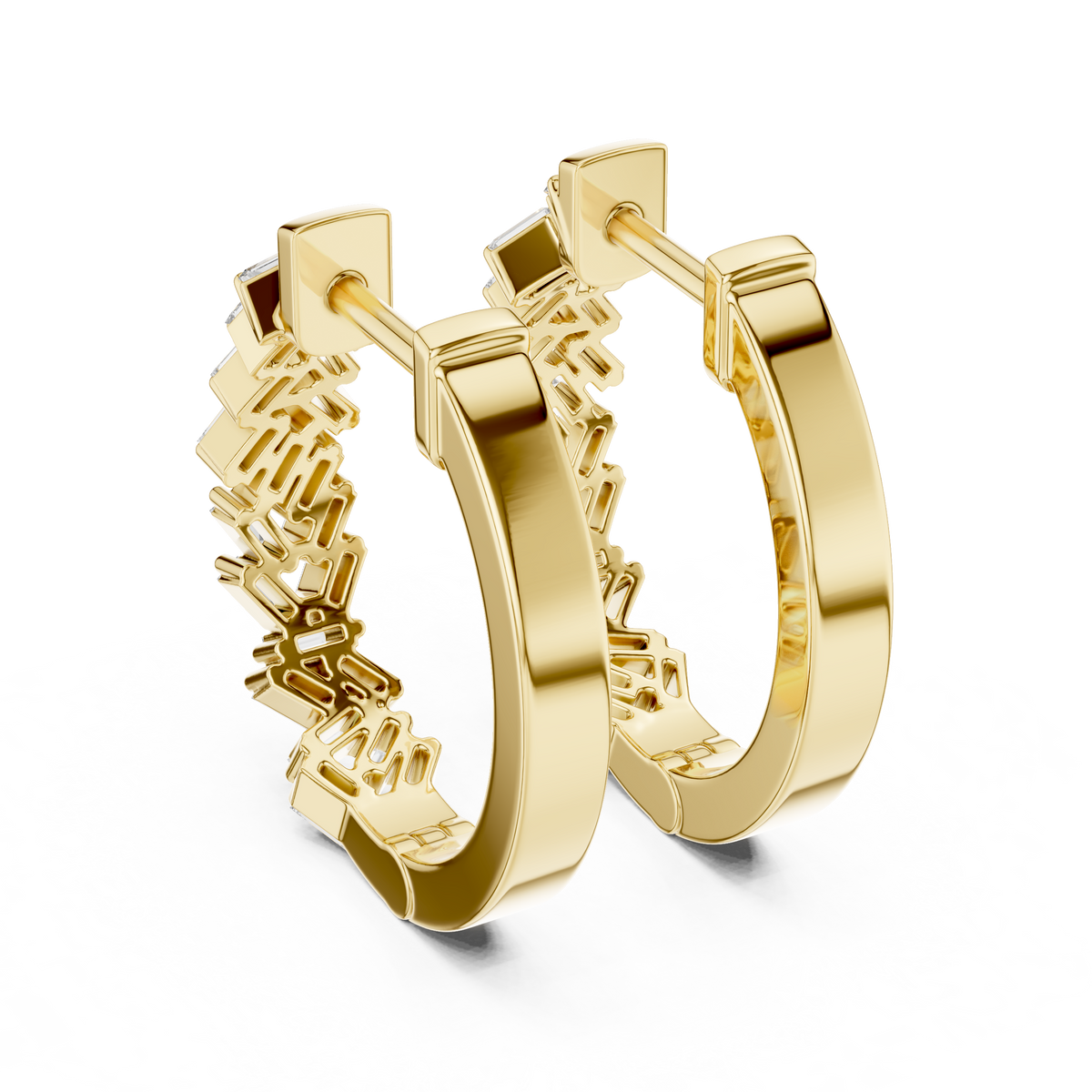 Baguette Lab Grown Diamond Mosaic Huggie Hoop Earrings For Women