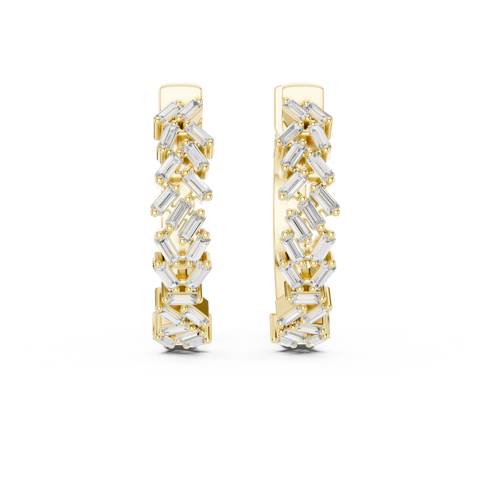 Baguette Lab Grown Diamond Mosaic Huggie Hoop Earrings For Women