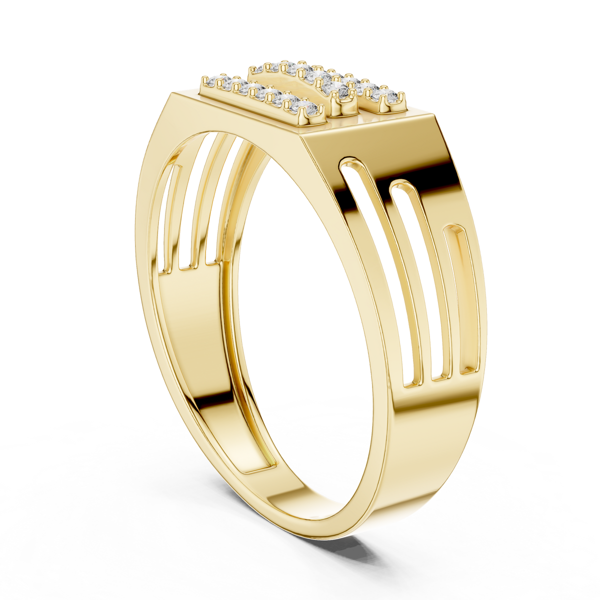 Triple Horizontal Pave Bar Slotted Shoulder Lab Grown Diamond Ring