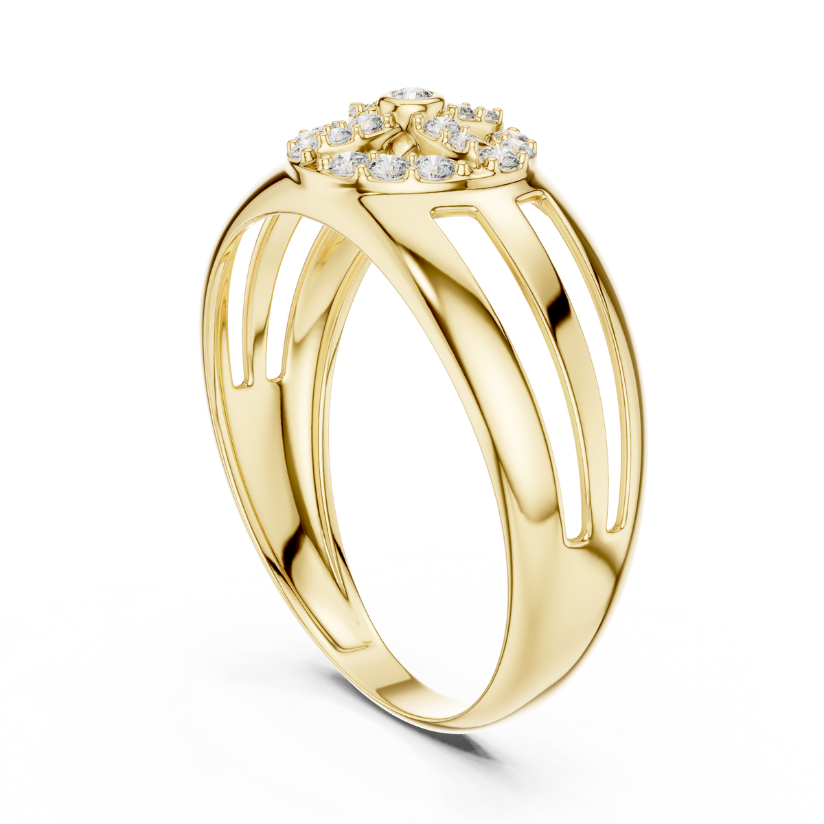 Circular Compass Wheel Pave Halo Openwork Lab Grown Diamond Ring