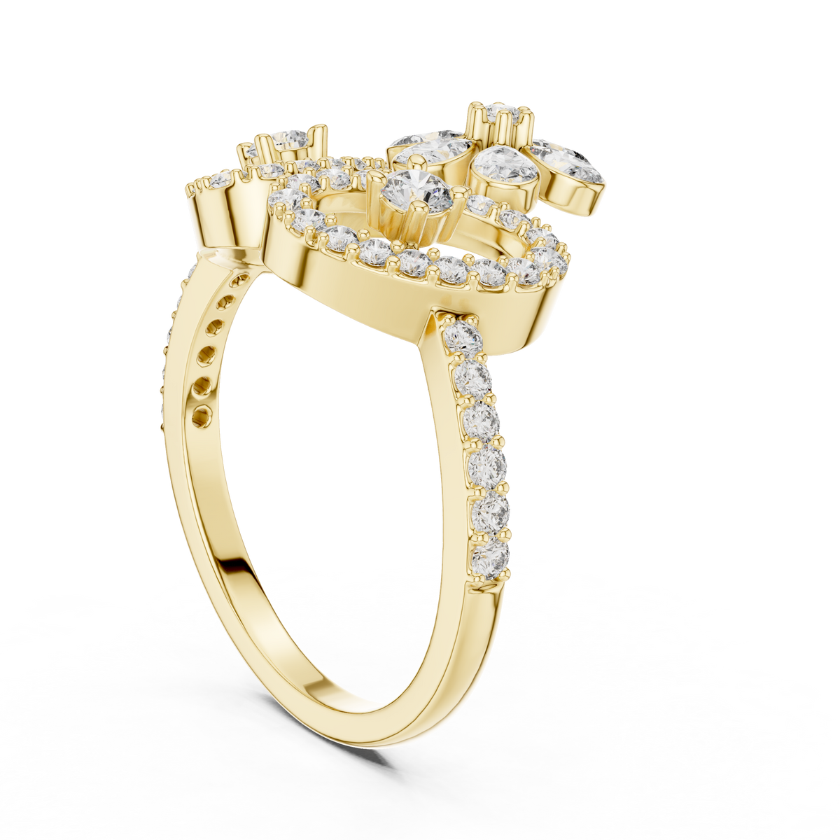 Floral Blossom Pear Motif Openwork Pave Lab Grown Diamond Ring