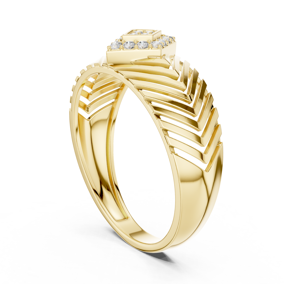Rhombus Center Pave Openwork Chevron Grille Lab Grown Diamond Ring