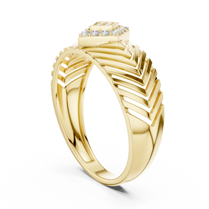 Rhombus Center Pave Openwork Chevron Grille Lab Grown Diamond Ring