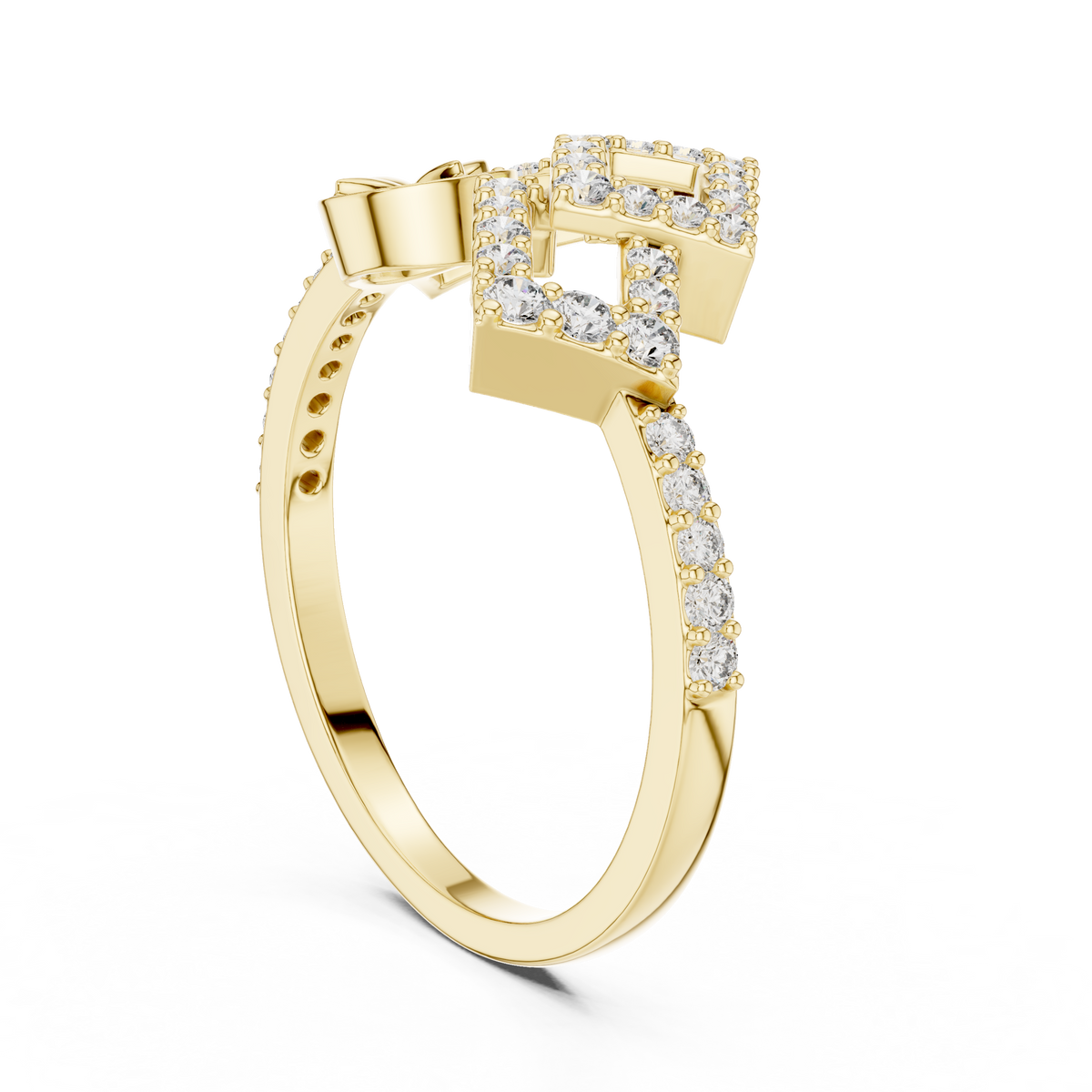 Square Pave Floral Crest Lab Grown Diamond Ring