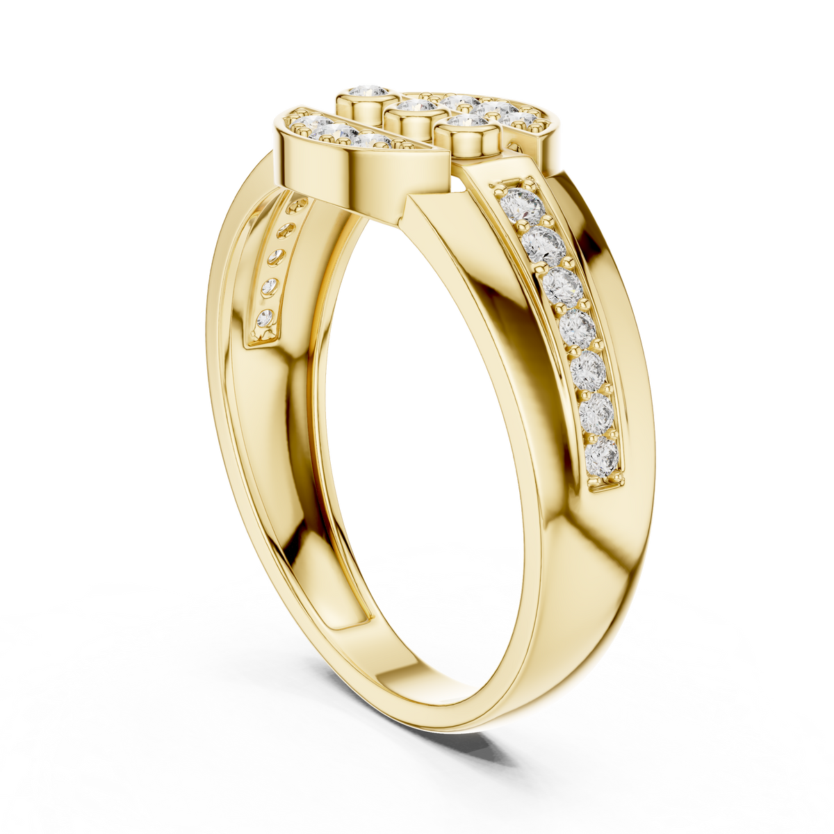 Divided Circle Bezel Trio Pave Cap Lab Grown Diamond Ring.