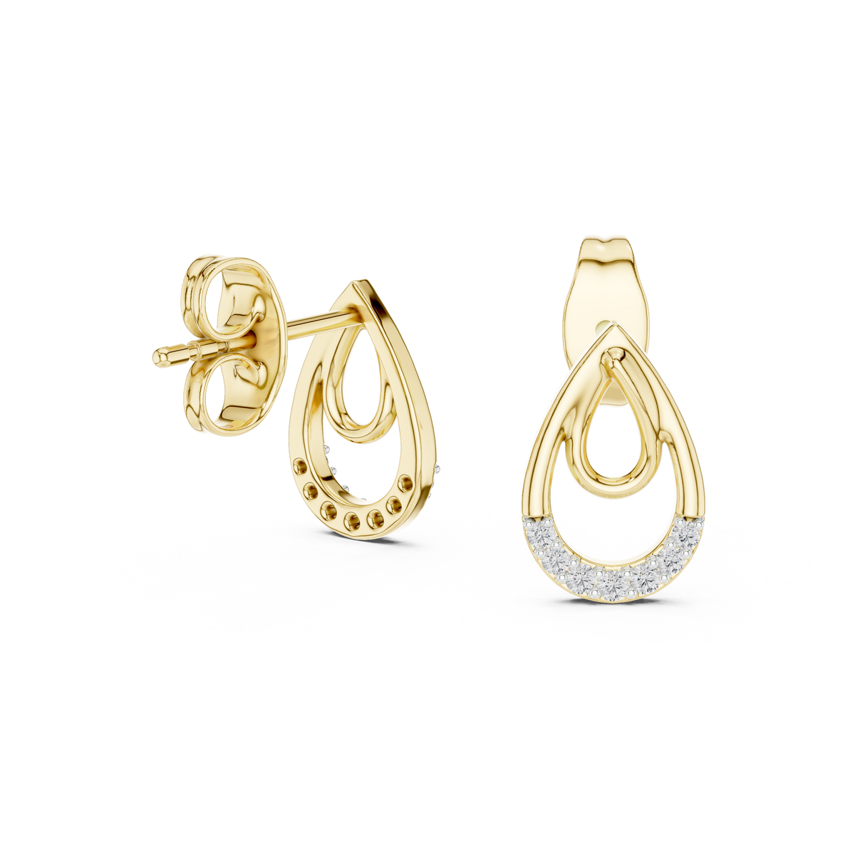 Round Pave Set Teardrop Motif Lab Grown Diamond Earrings