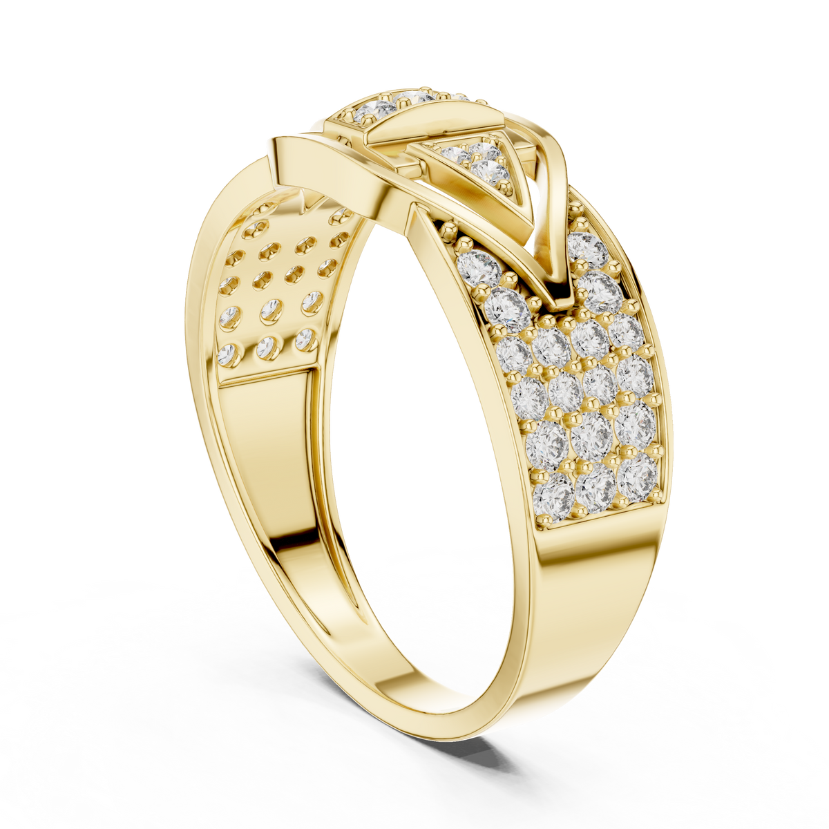 Geometric Center Bar Flanking Pave Triangles Lab Grown Diamond Ring