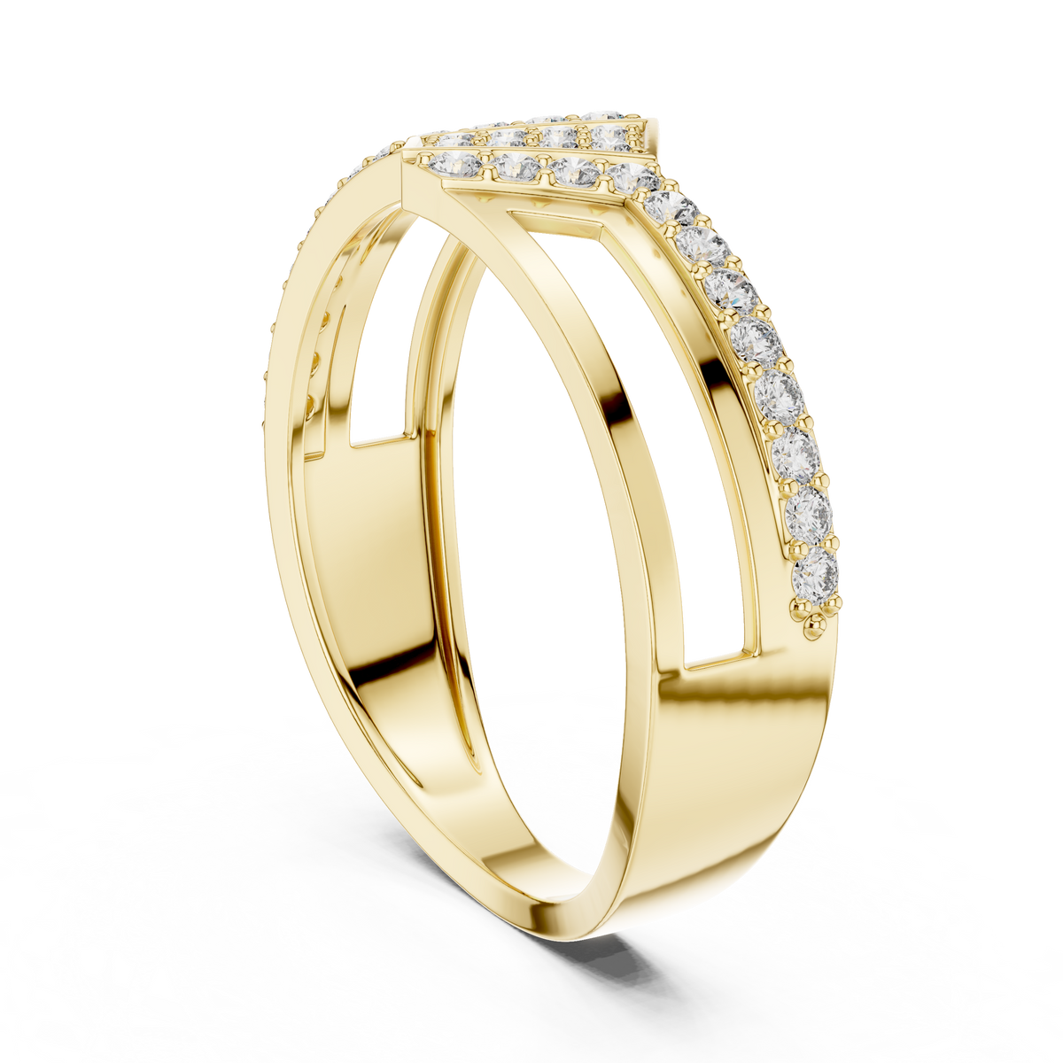 Geometric Chevron Pave Center Lab Grown Diamond Ring