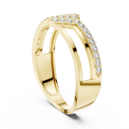 Geometric Chevron Pave Center Lab Grown Diamond Ring