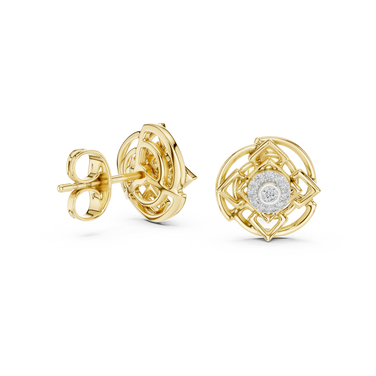 Round Cut Halo Geometric Lab Grown Diamond Earring
