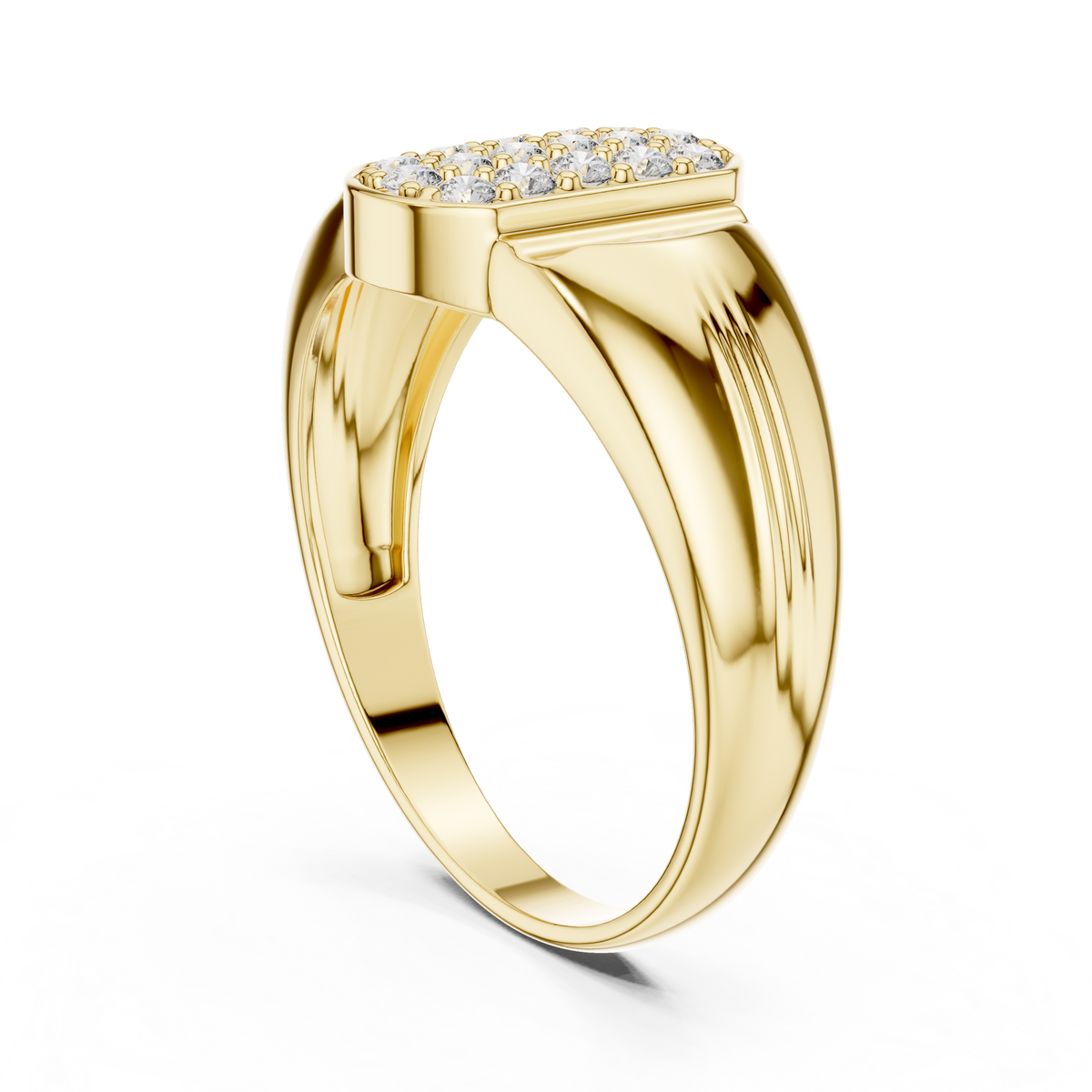 Elongated Oval Pave Vertical Ribbed Collar Lab Grown Diamond Signet Ring