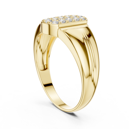 Elongated Oval Pave Vertical Ribbed Collar Lab Grown Diamond Signet Ring