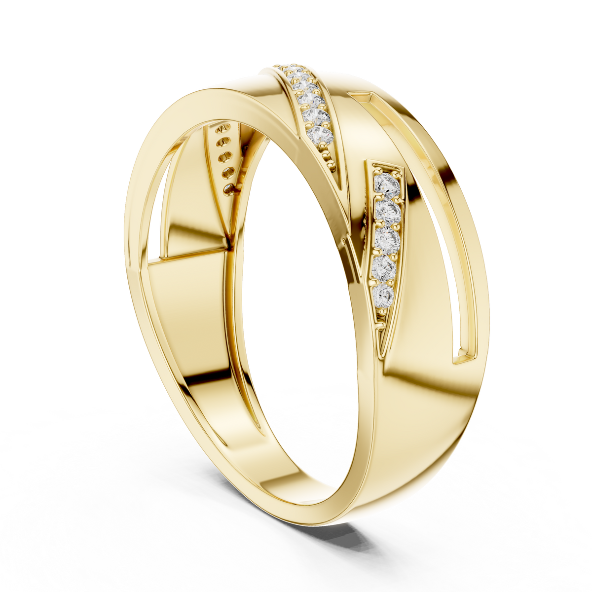 The Imperial Geometric Diagonal Pave Wave Cutout Lab Grown Diamond Ring