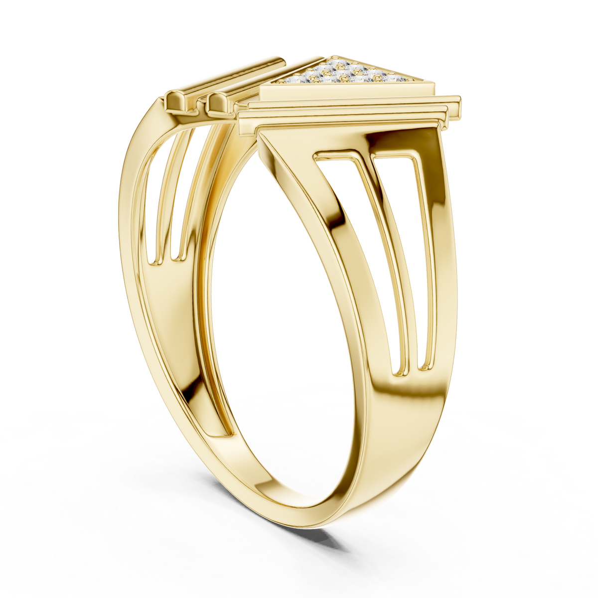 Inverted Triangle Pave Stepped Rib Openwork Lab Grown Diamond Ring