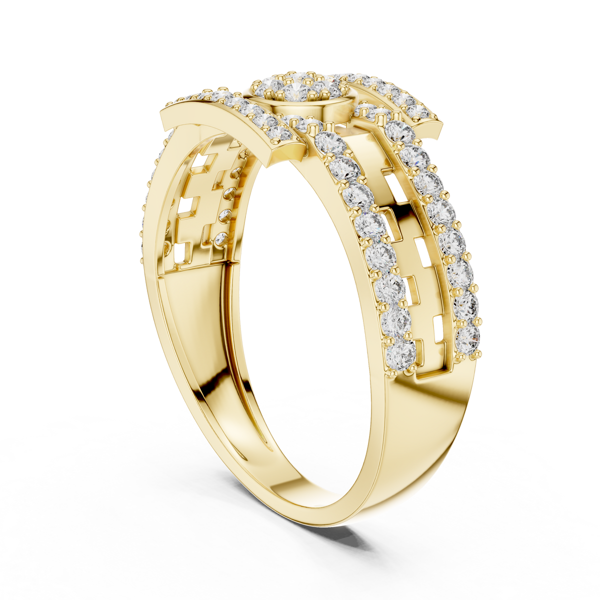 Round Cluster Center Openwork Brick Lattice Lab Grown Diamond Ring