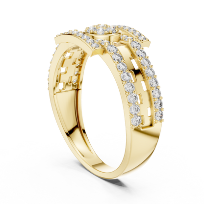 Round Cluster Center Openwork Brick Lattice Lab Grown Diamond Ring