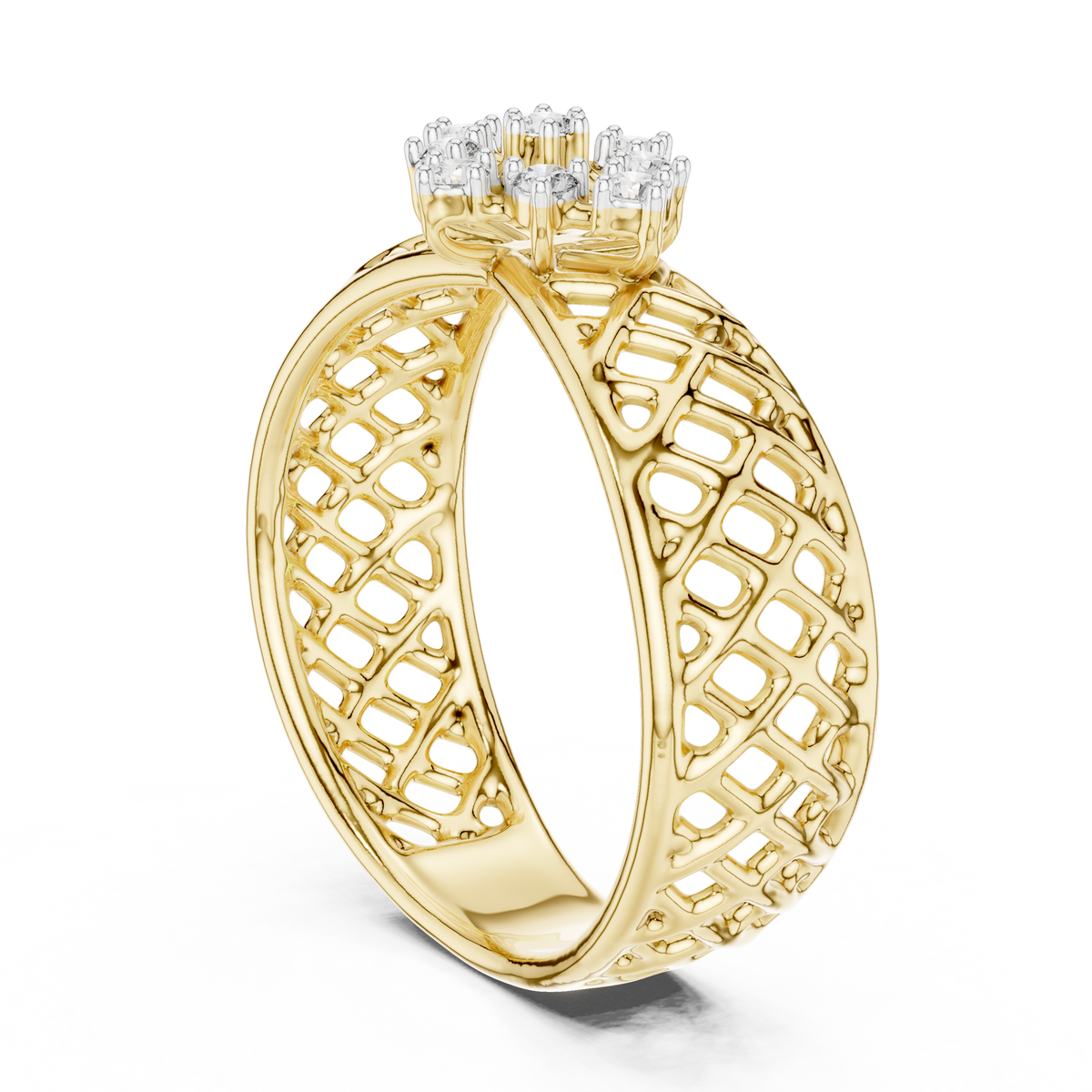 Lattice Band Cluster Center Lab Grown Diamond Ring
