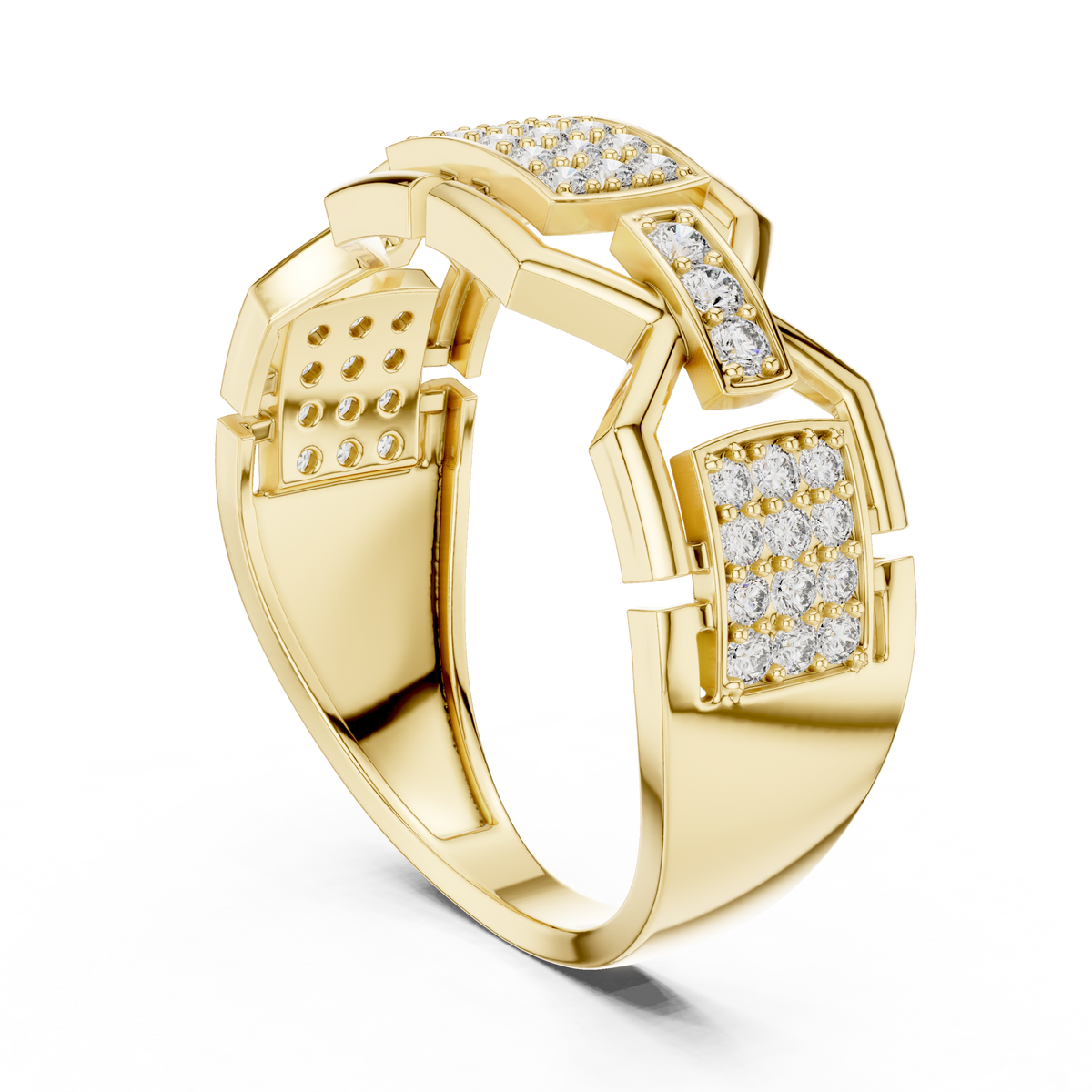 Architectural Geometric Link Pave Station Lab Grown Diamond Ring